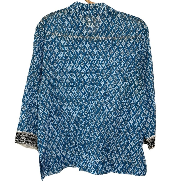 Sigrid Olsen Sport Blue Floral Button Down Shirt Contrast Trim Lightweight M - Picture 4 of 14